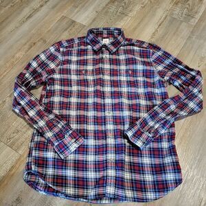 GAP Classic Fit Button Up Light Weight Flannel Plaid Shirt Mens Size Large